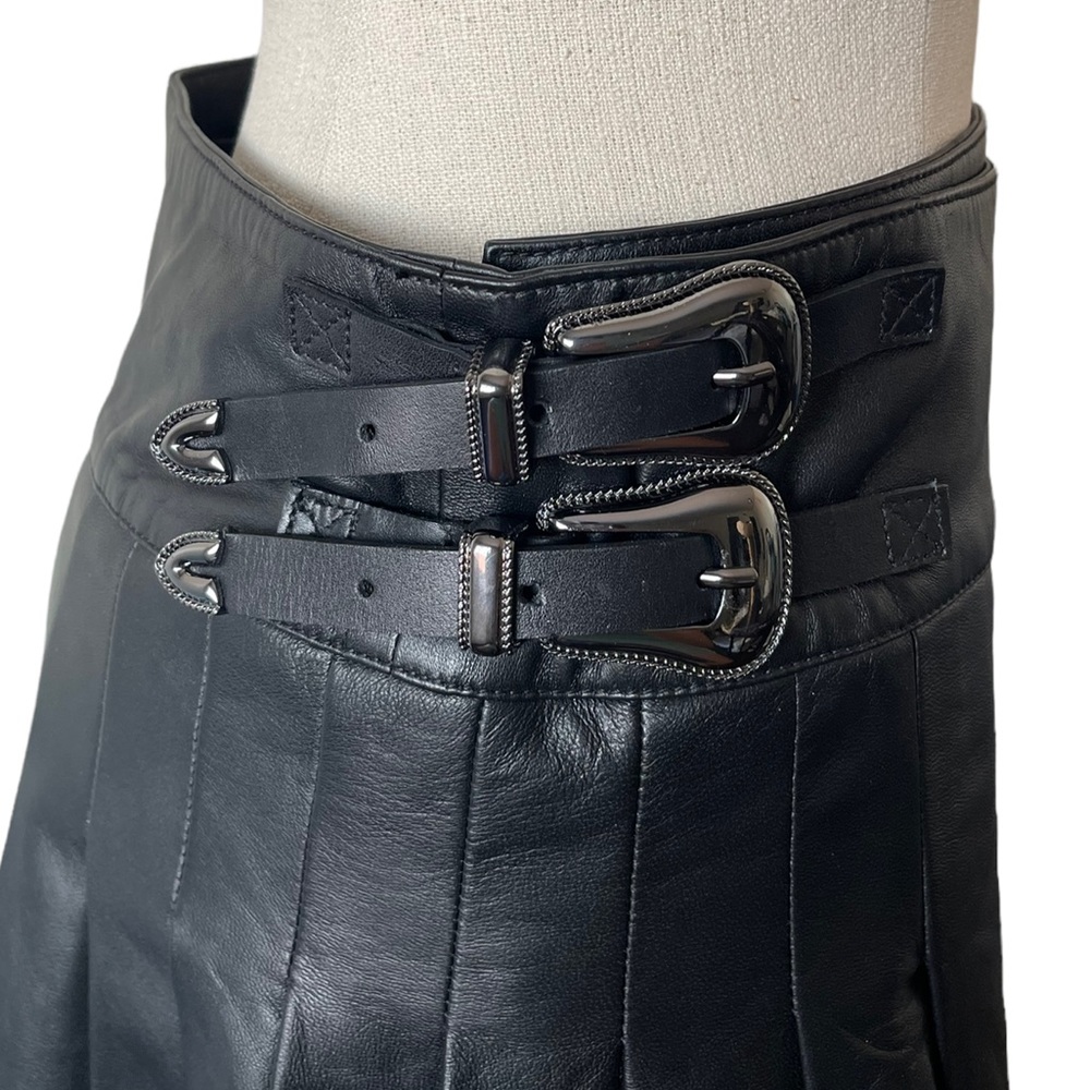 NWT DUNDAS X REVOLVE Pleated Leather Wrap Skirt in Black - Picture 10 of 14